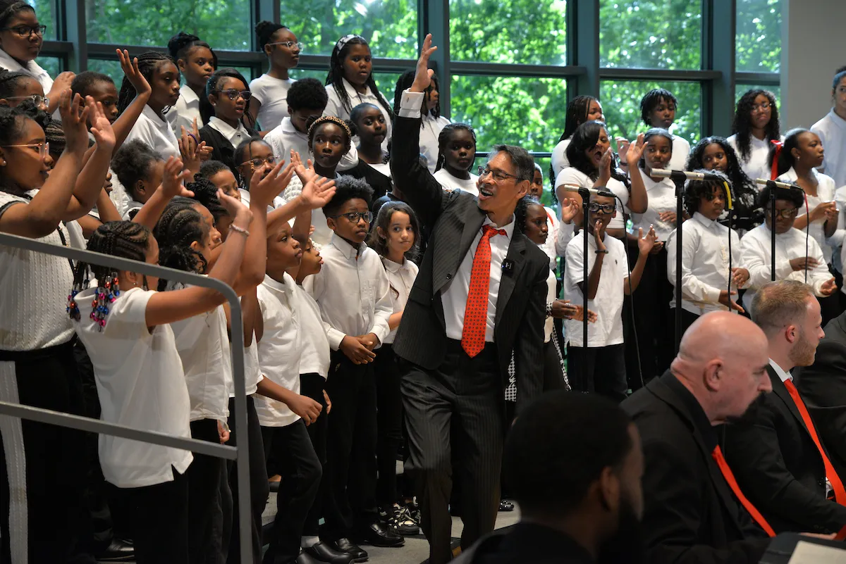 John Alston with members of the Chester Children's Chorus