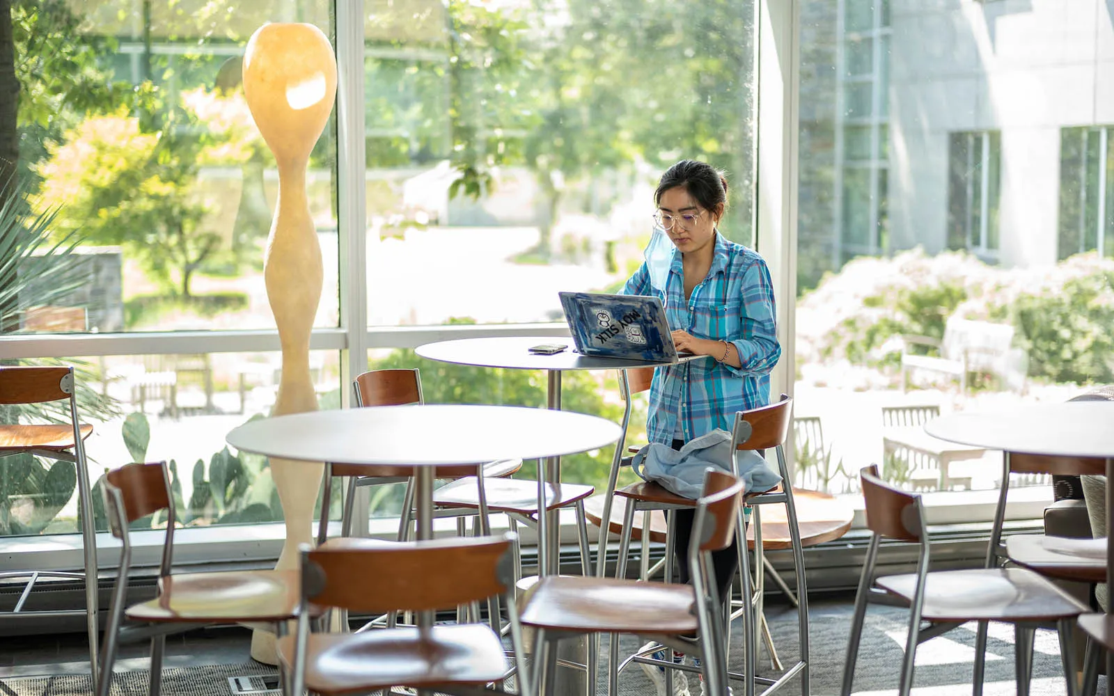 student in science center