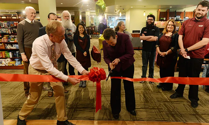 Ribbon cutting ceremony at the new Campus and Community Store