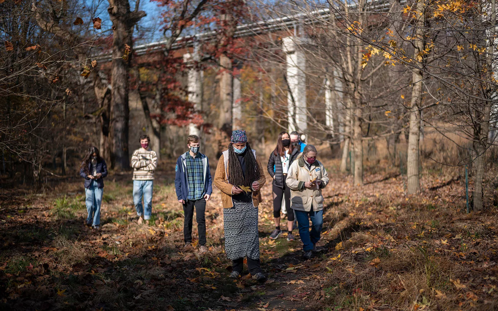 Group of people gathering in Crum Woods