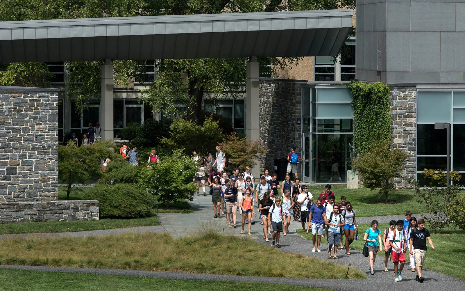 students walking on path 