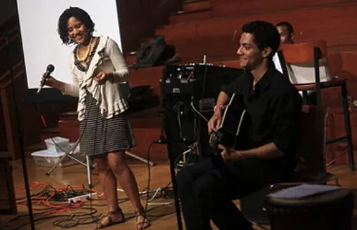 Singing at a Haiti event