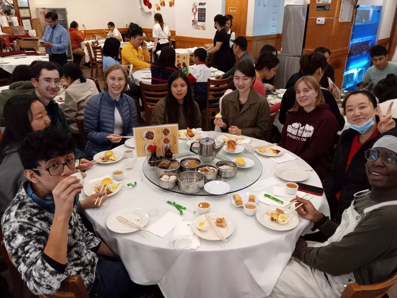 group of students having lunch at Dim Sum restaurant