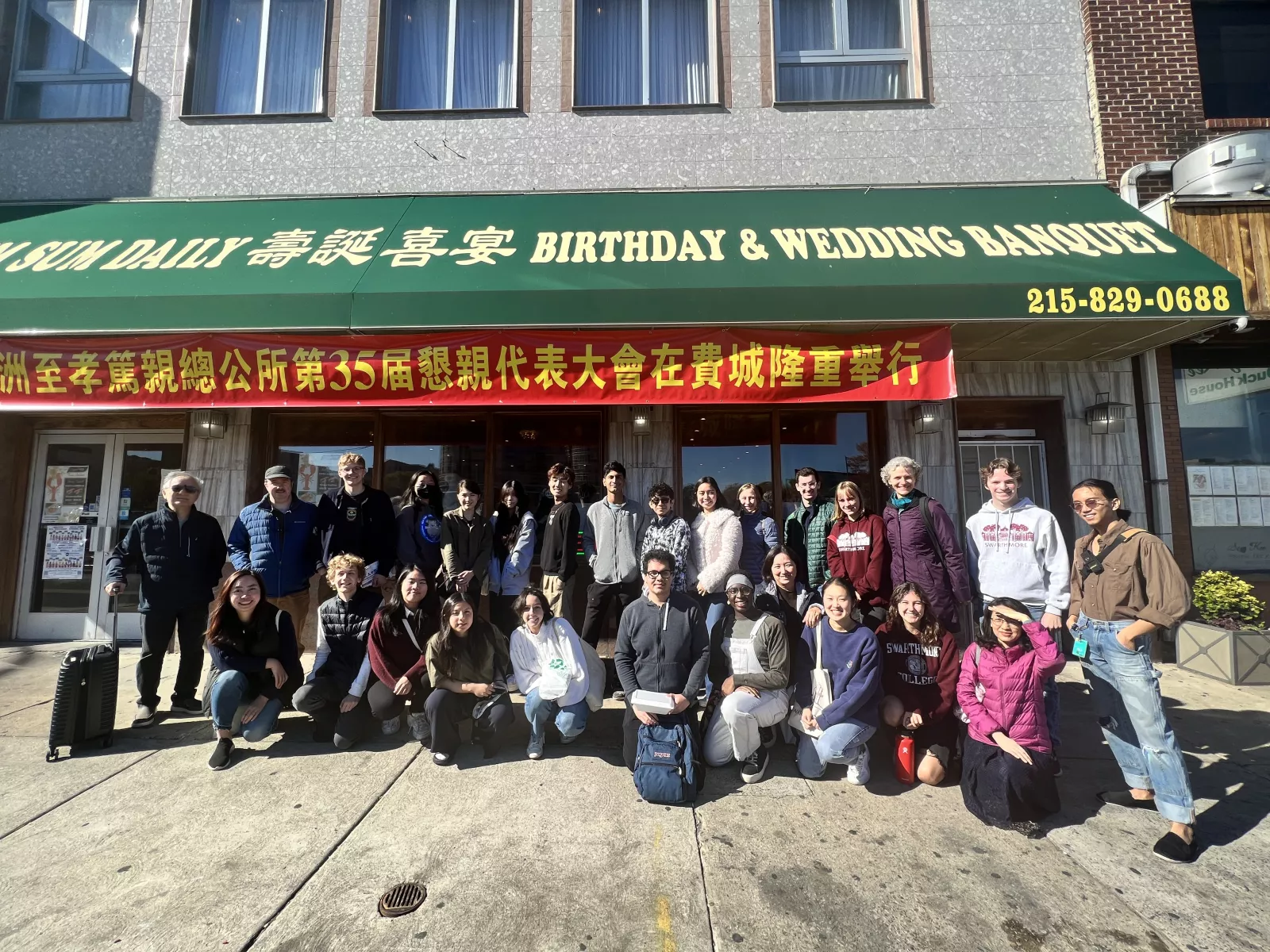 group of students in from of Dim Sum Restaurant