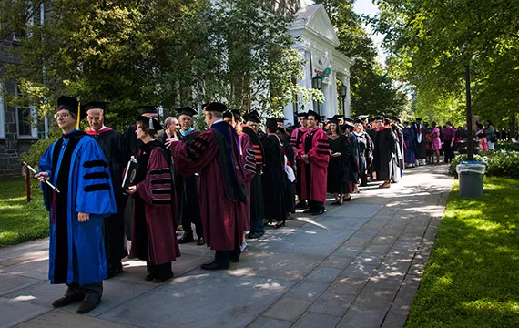 Commencement procession in front of Parrish Hall