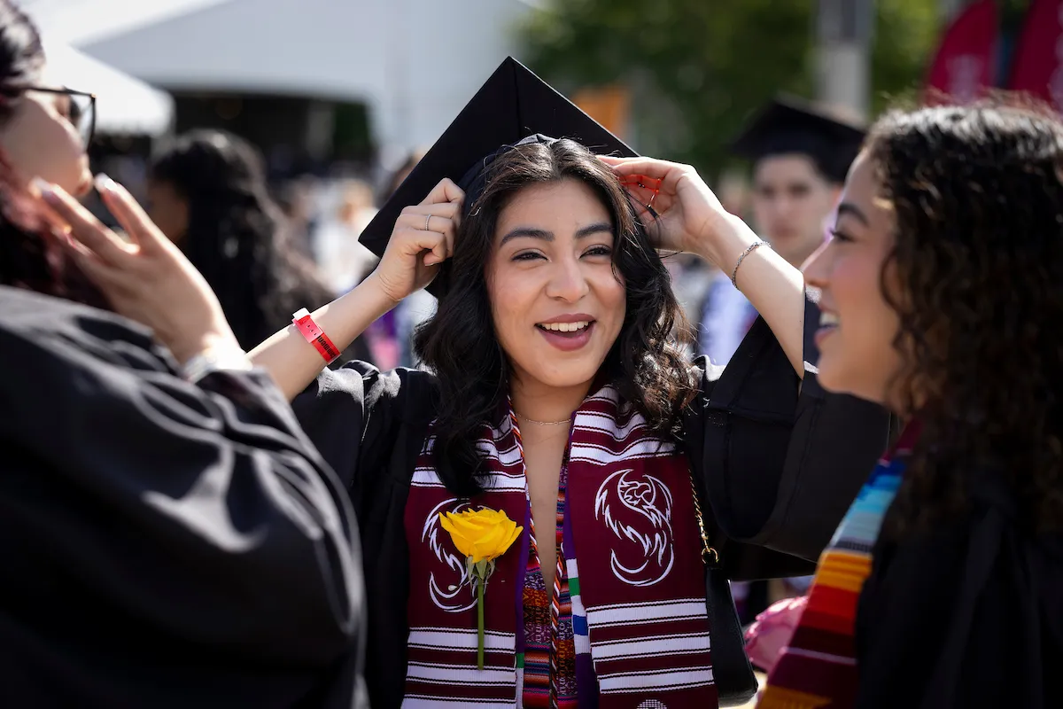 Students in commencement attire