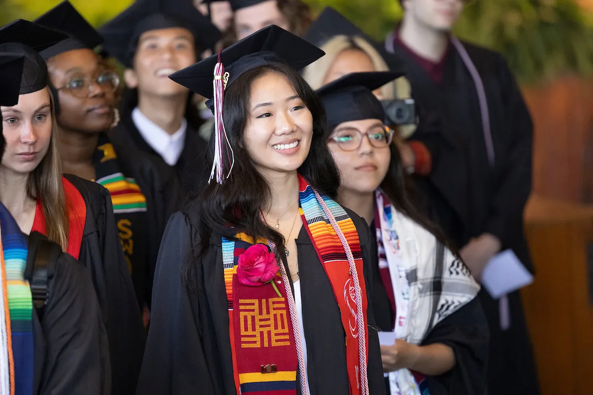 Students line up for commencement procession