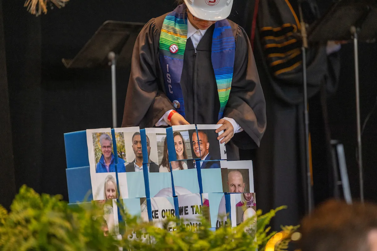 Student takes part in engineering prank at commencement