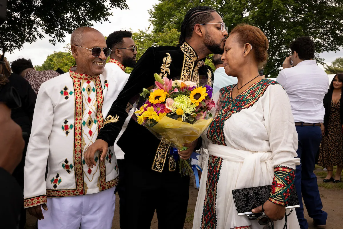Family celebrates with student after commencement