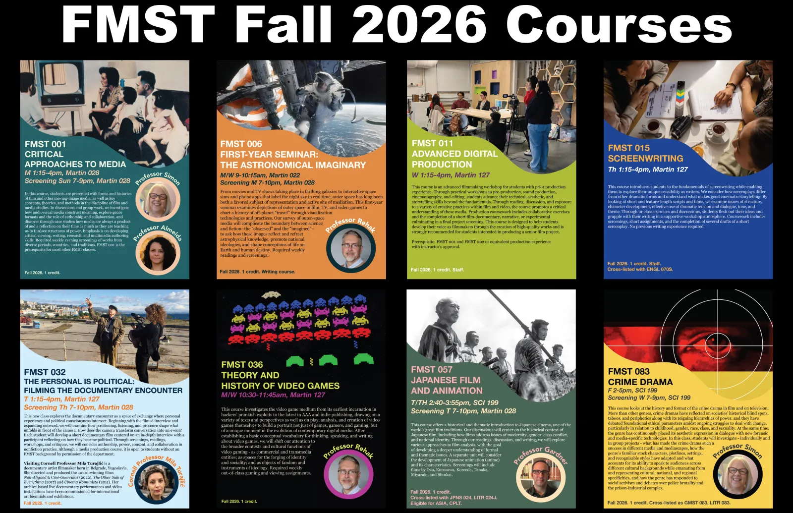 FMST Fall 2026 Courses FMST 001, FMST 006, FMST 011, FMST 015, FMST 032, FMST 036, FMST 057, FMST 083