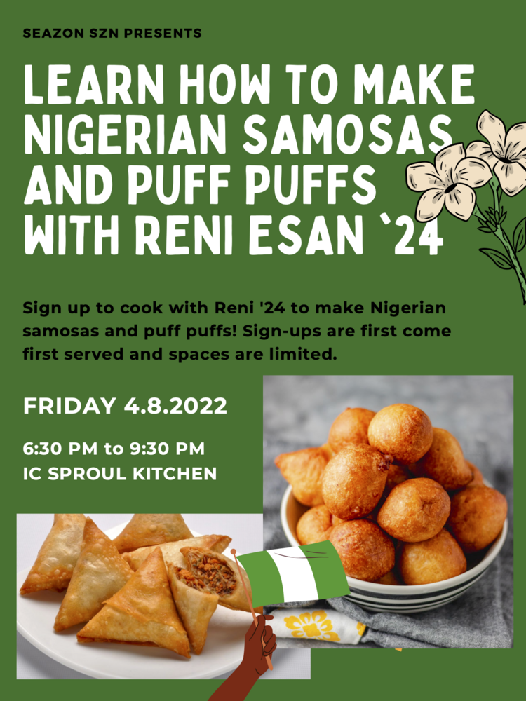 Season Szn flyer to make samosas and puff puffs