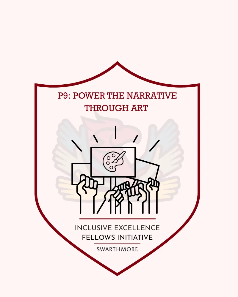 Shield shaped logo for "P9: Power the Narrative Through Art."