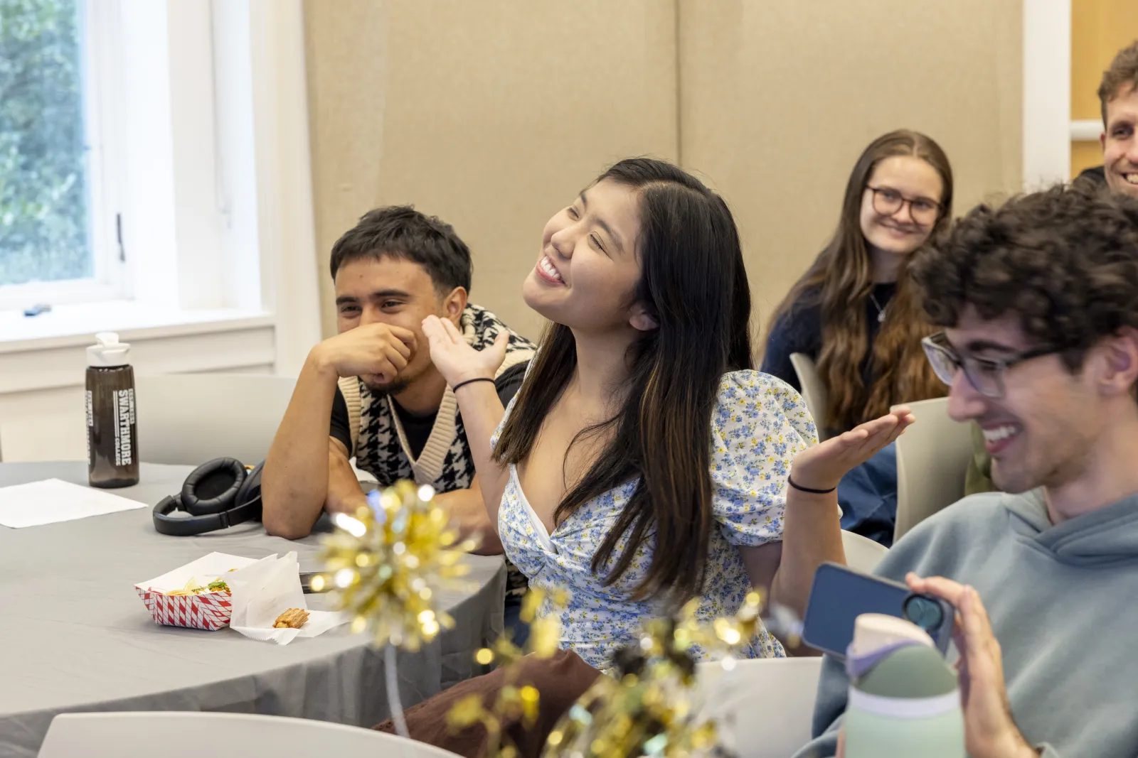 Students enjoying themselves during the ceremony.