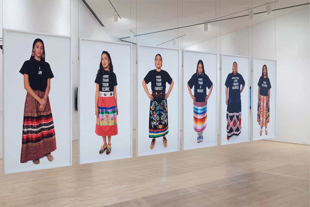 Installation view of Dyani White Hawk photo-sculptures