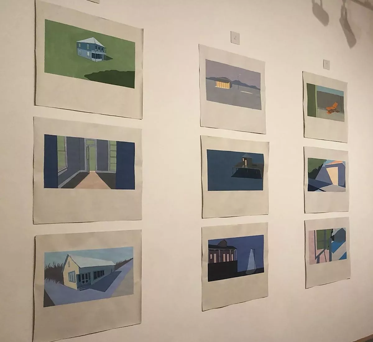 Drawings of houses on wall of List Gallery