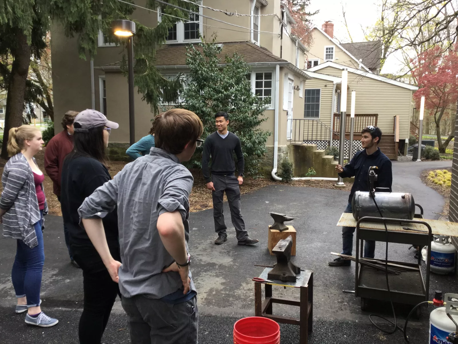Students at forging workshop