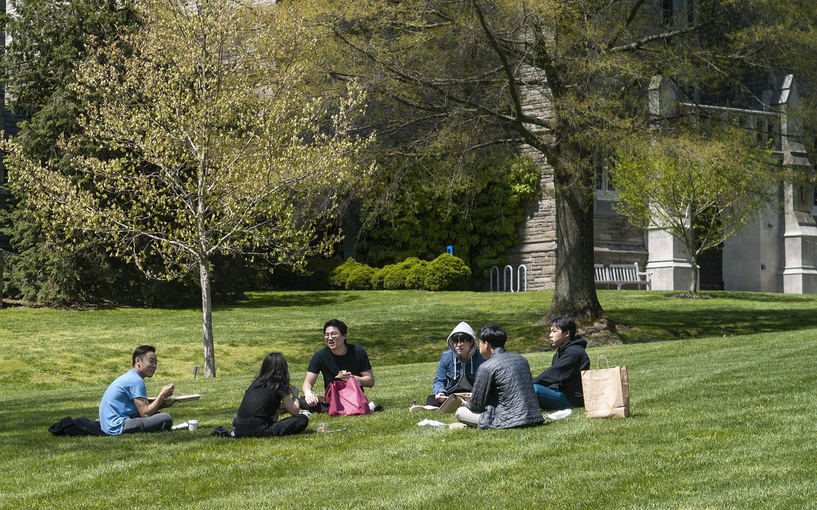 students eating lunch outside