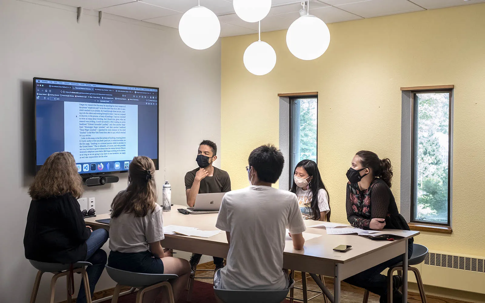 students in library