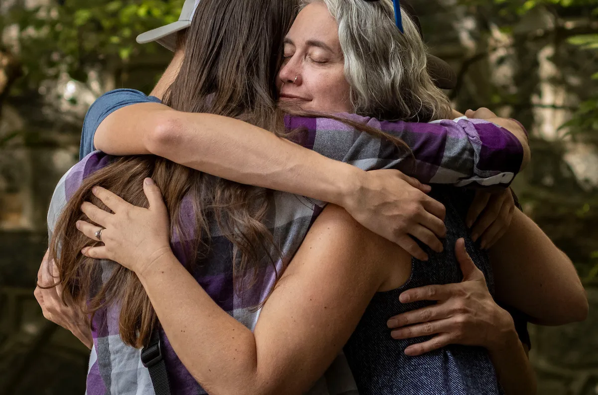 Family group hug