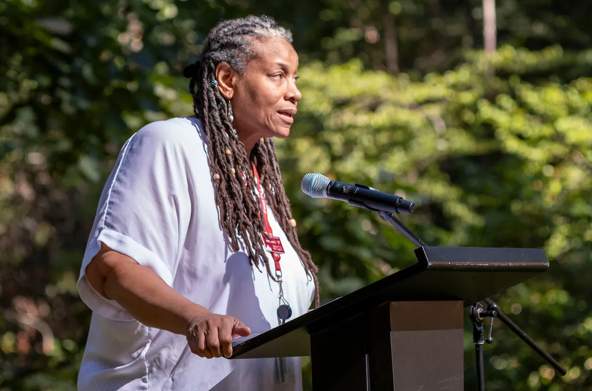 Karen Henry in outdoor amphitheater
