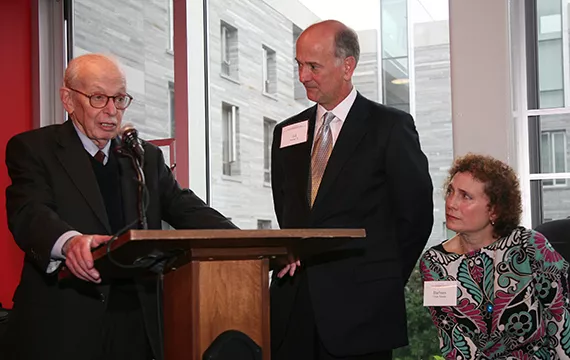 Eugene Lang '38 with Gil Kemp '72 and Barbara Kemp