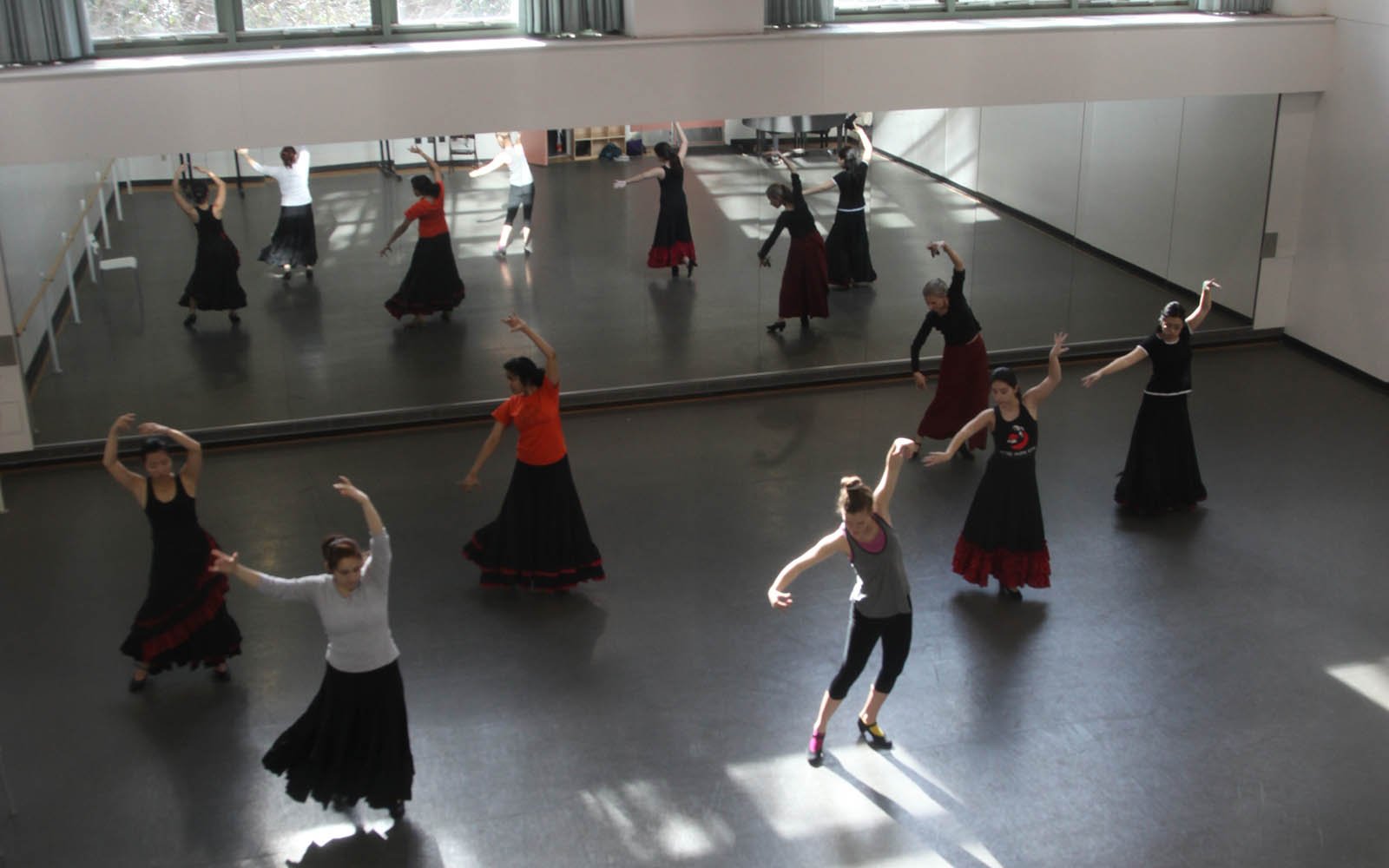 Dancers practicing at the Lang Performing Arts Center
