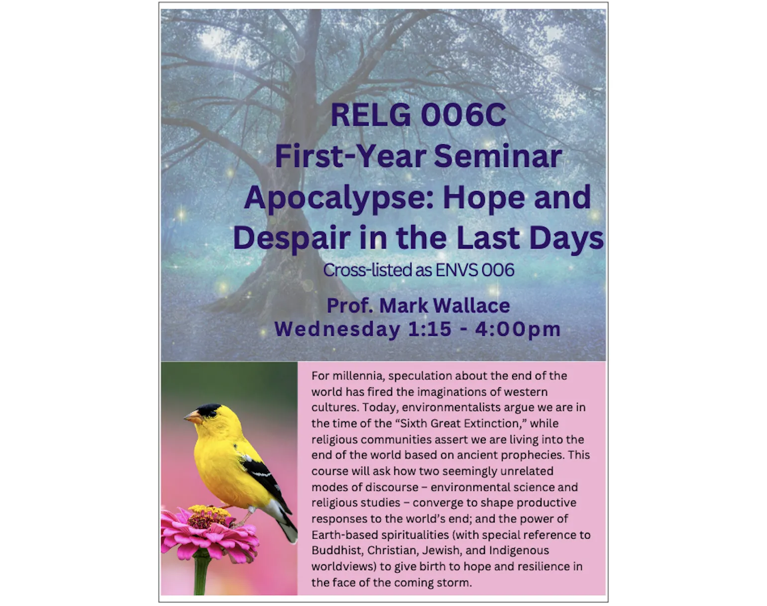 Religion 006C poster with course description