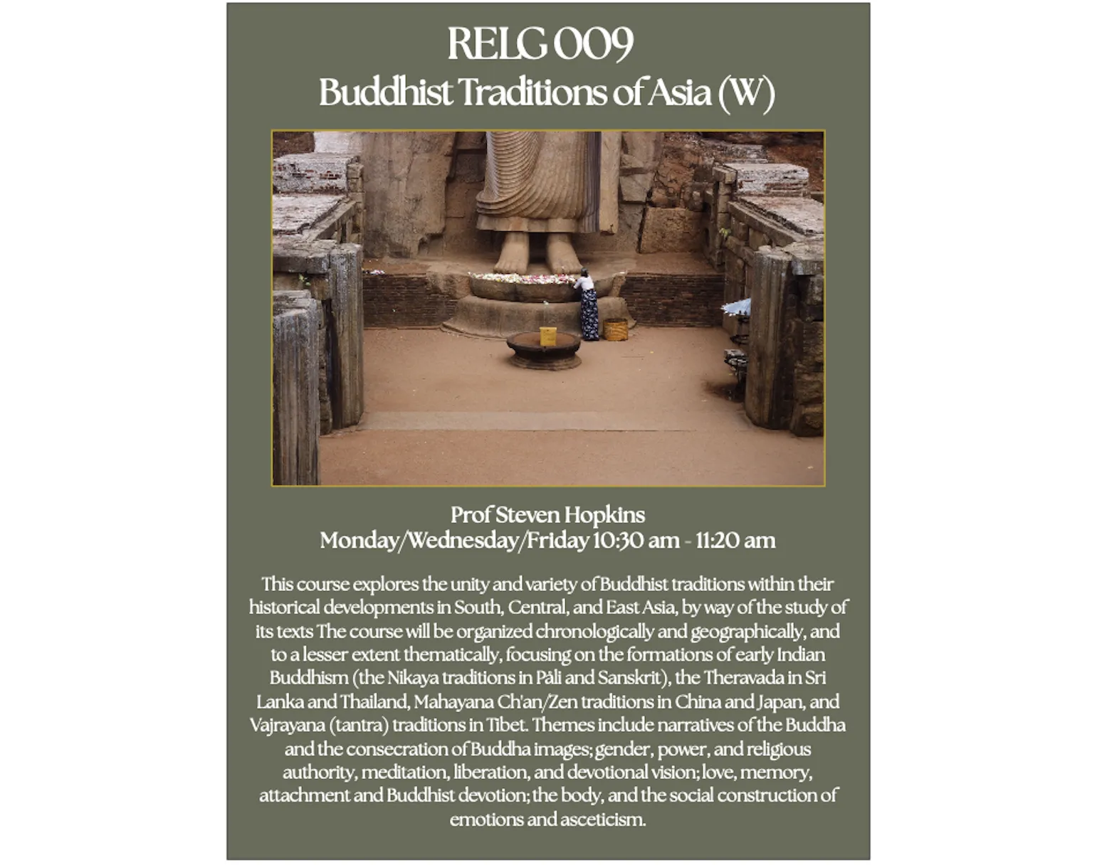 Religion 009 poster with course description