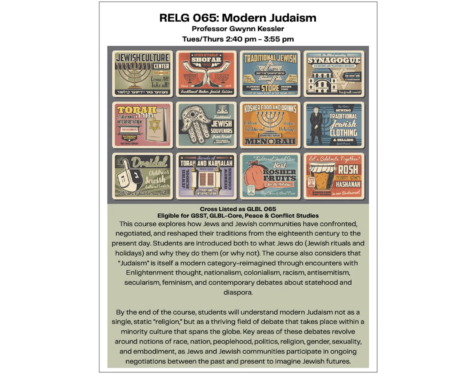 Religion 065 poster with course description
