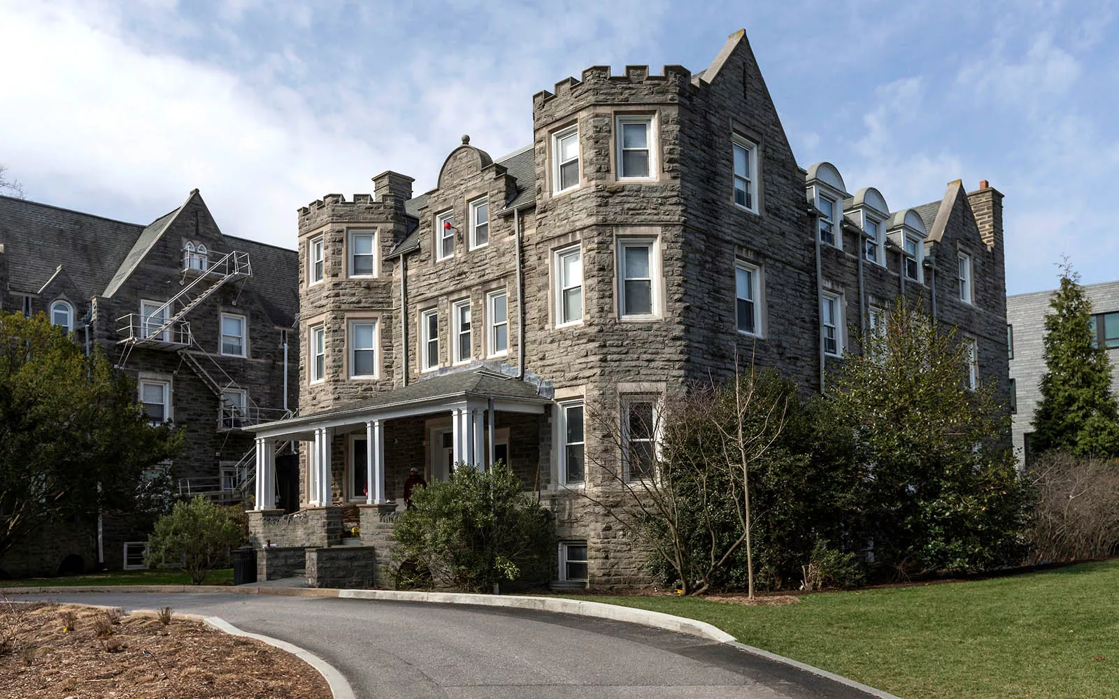 exterior of 3-story stone building