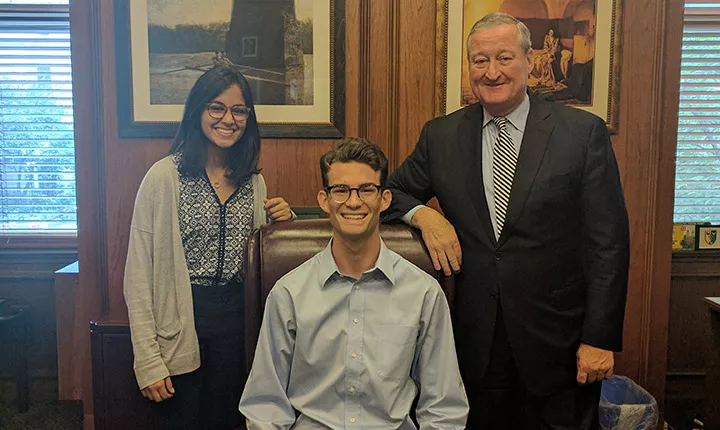 Students with Philadelphia Mayor Kenney in his office at City Hall