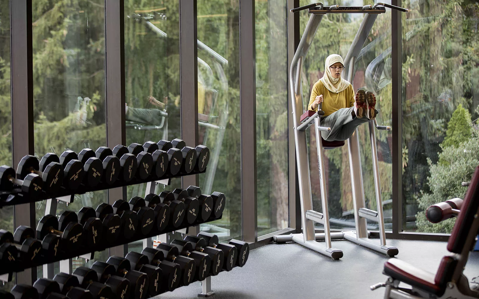Student working out in the Swarthmore gym
