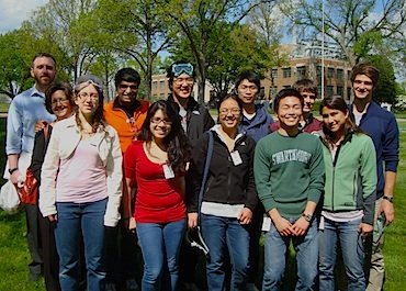 Professor Yatsunyk's Chem 46 class poses for a group shot outside of AWT.