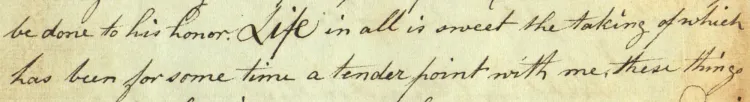 Evans quotation: Life in all is sweet the taking of which has been for some time a tender point with me