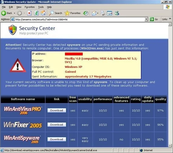 Fake anti-virus message