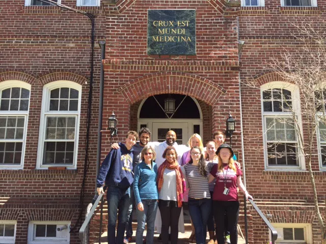 Students in front of Holy Cross Monastery