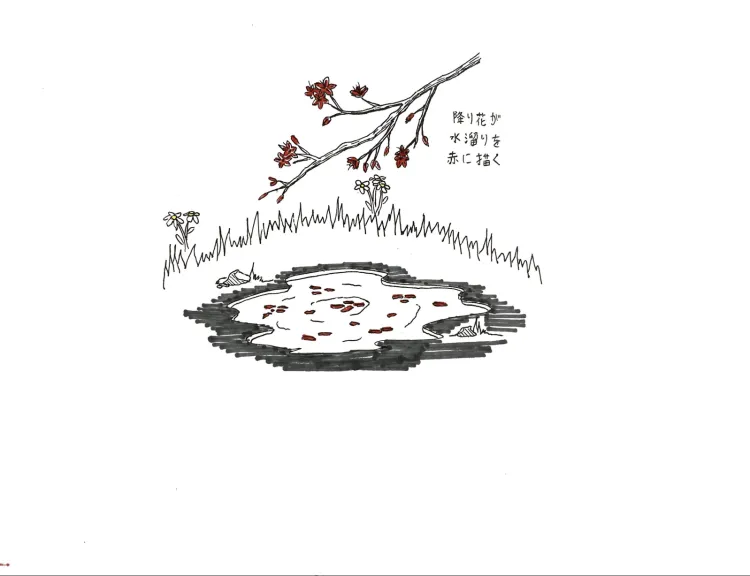 Illustration of a tree branch over water