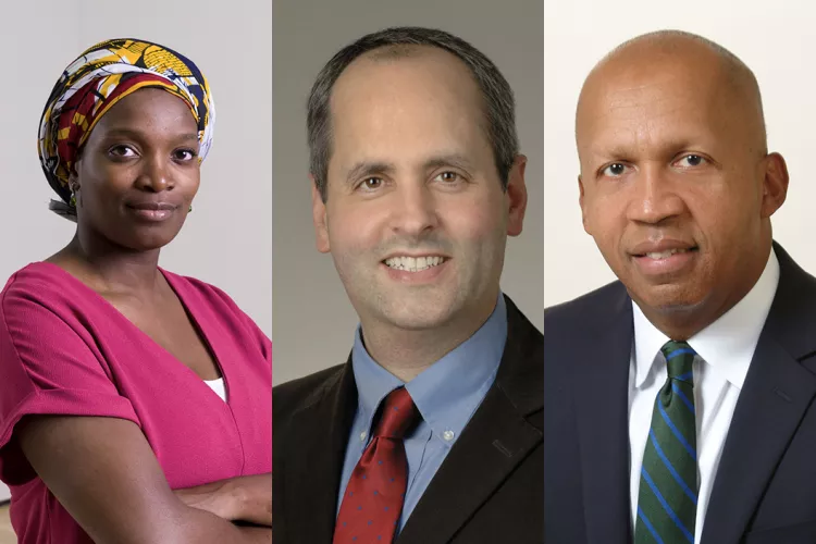 Njideka Akunyili Crosby ’04, Jon Lorsch '90, and Bryan Stevenson