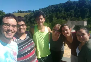 Barreto Corona (second from left), Reyes (third from left), Nichols (fourth from left), and Flores (far right) with BENS group members in Brazil last summer.
