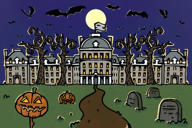 Spooky cartoon of Parrish during Halloween