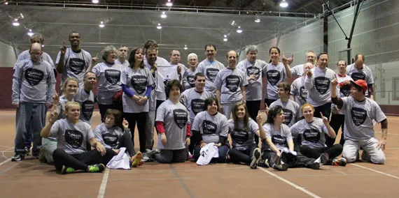 Athletes from Swarthmore College and the Delaware County Special Olympics in April