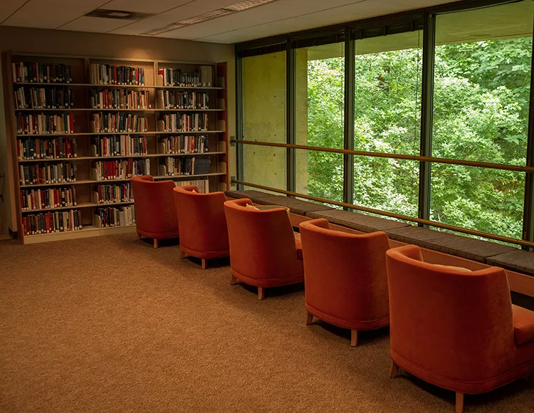 Chairs facing window in Underhill library