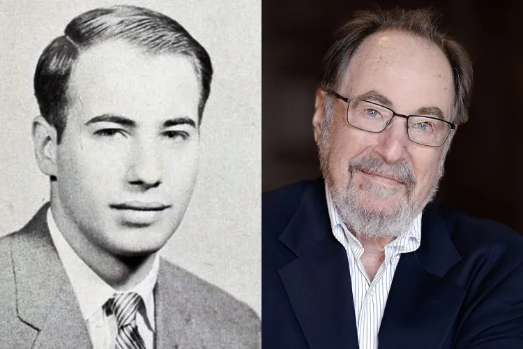 Collage featuring two photos of David Baltimore: on the left from 1960, on the right from 2021