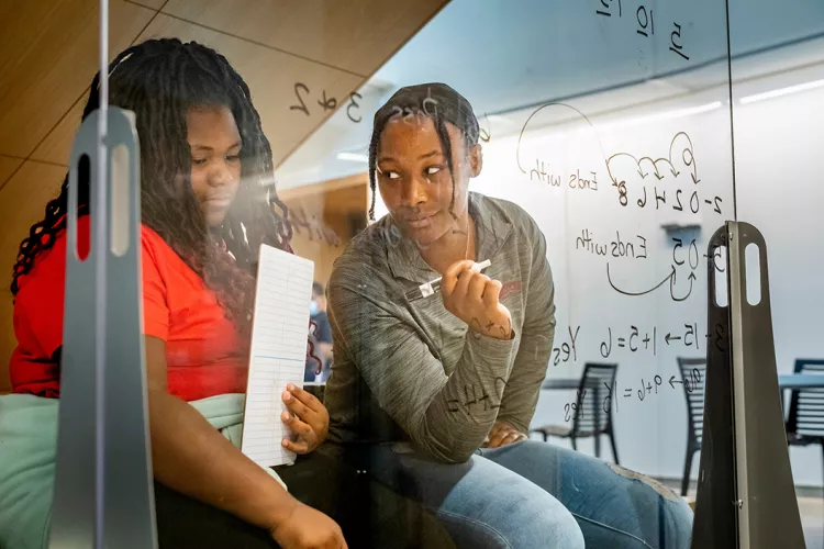 Tutor works with student on math