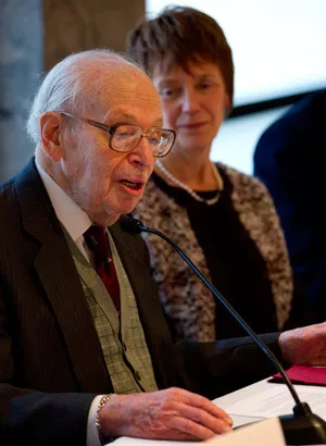 Euene Lang '38 and President Rebecca Chopp