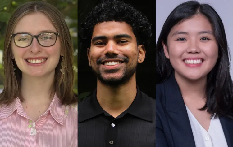 From left: Joey Driscoll, Simba Makhsud ’26, and Madeleine Wang ’26