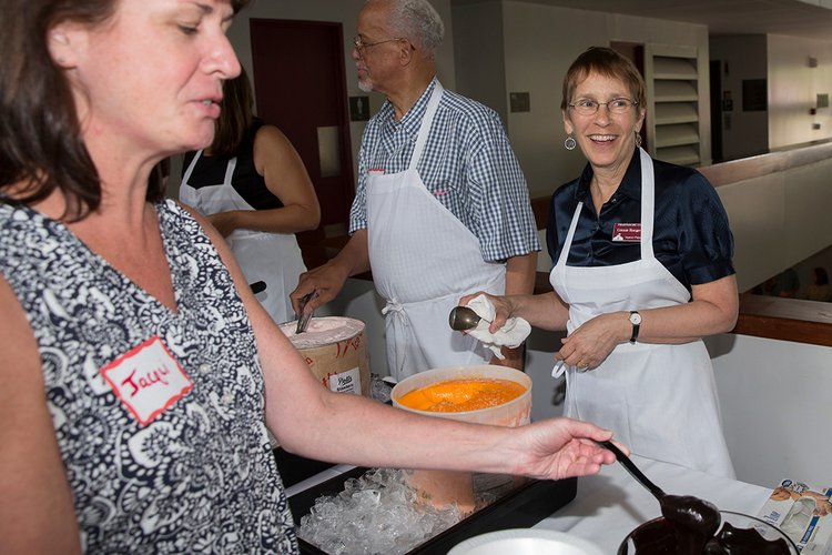 Connie Hungerford serves food at ice cream social