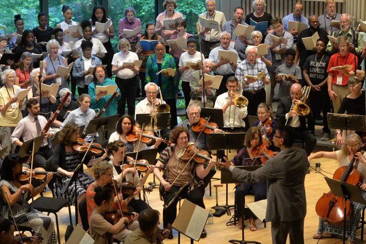 Orchestra and choir in Lang Music Building