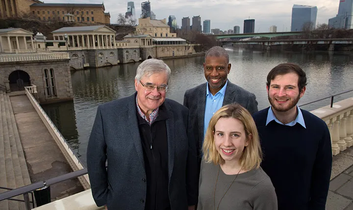 Professor Art McGarity, Lang Center Scholar-in-Residence Arto Woodley, Jonathan Cohen ’17, and Alexandra Philyaw ’17