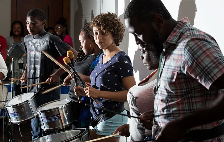 Students performing music